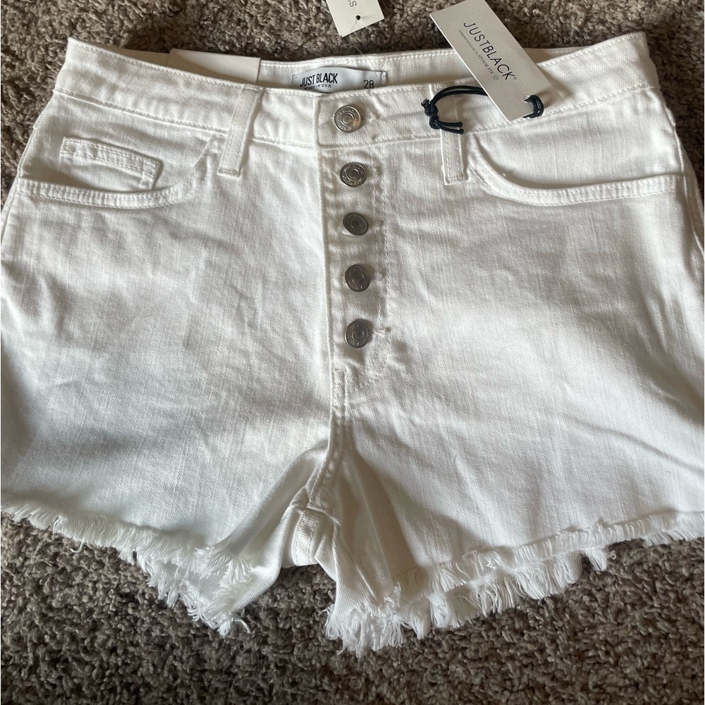 Just Black High Rise Button Up frayed hem short NWT